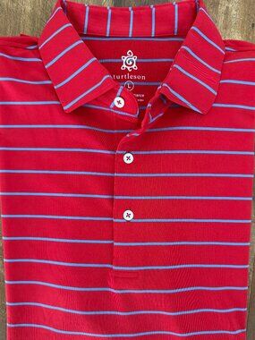 Turtleson‎ Red Blue Striped Performance Golf Polo Shirt Size Large